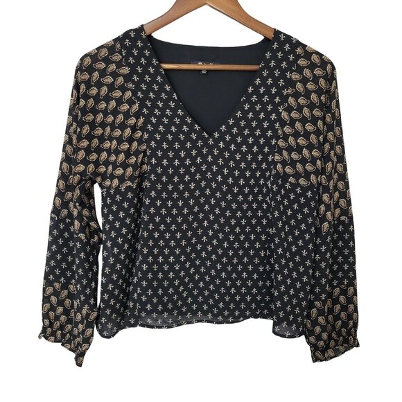Madewell Tops - Madewell Sheer-Sleeve Top in Brushstroke Paisley Mix Womens Size XXS Black AD686